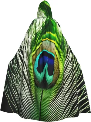 Green Peacock Feather print Hooded cape for adults, Oversized Hooded Cloak with Bow Tie, Adult party dress cape
