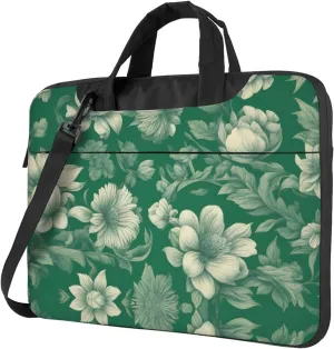 Green Vintage Floral pattern Fashionable and ultra-thin shoulder laptop bag Shockproof soft lining