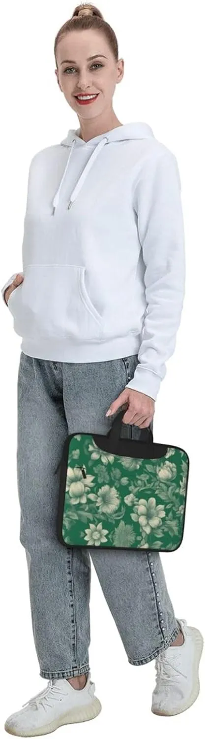 Green Vintage Floral pattern Fashionable and ultra-thin shoulder laptop bag Shockproof soft lining
