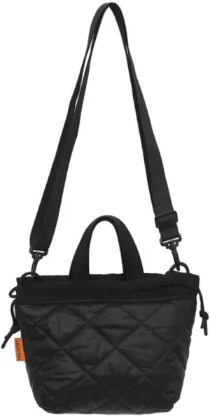Grid Pattern Fashionable Drawstring Bucket Bag Casual Handbag Nylon Shoulder Bag Women