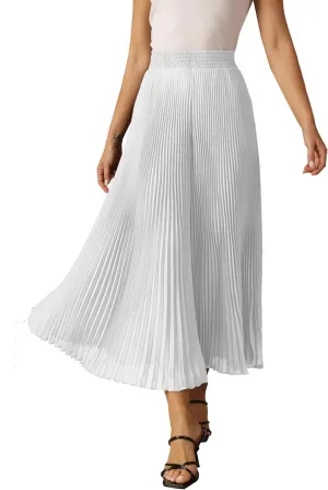 heipeiwa Women's Chiffon Pleated Wide Leg Palazzo Pants Crop Capris Culotte Dressy Casual Pants