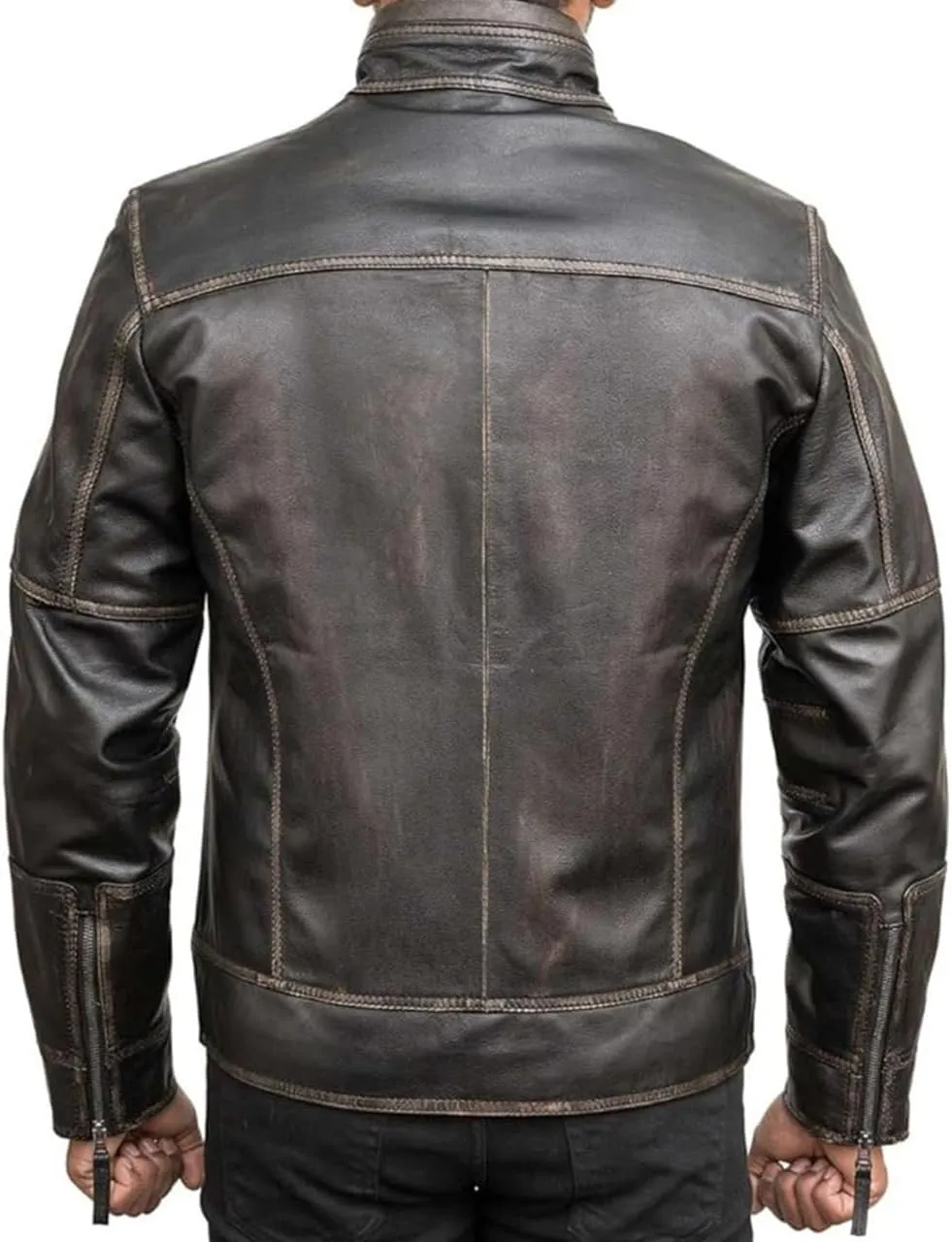 HIGOBO Cafe Racer Vintage Slim Fit Distressed Mens Motorcycle Biker Leather Jacket