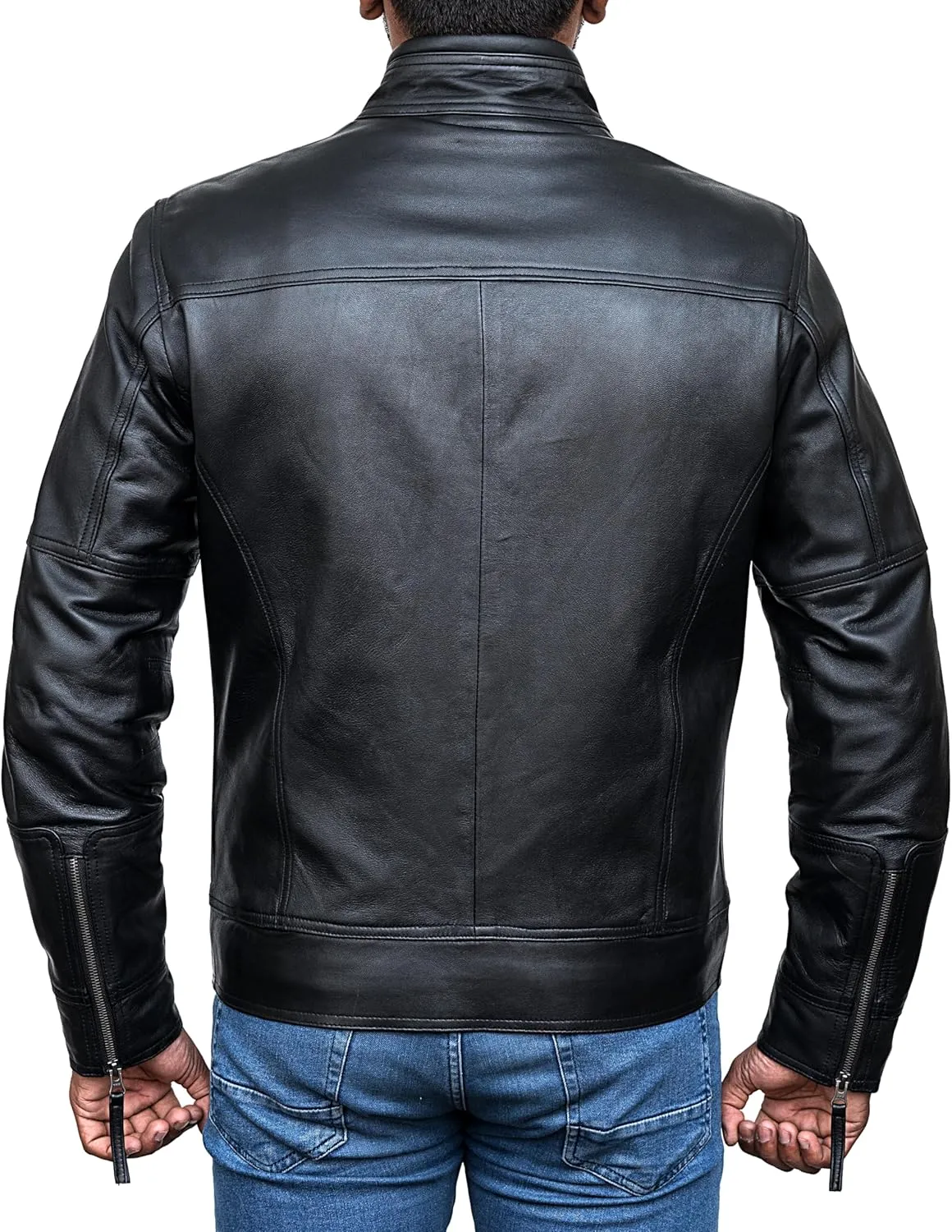 HIGOBO Cafe Racer Vintage Slim Fit Distressed Mens Motorcycle Biker Leather Jacket