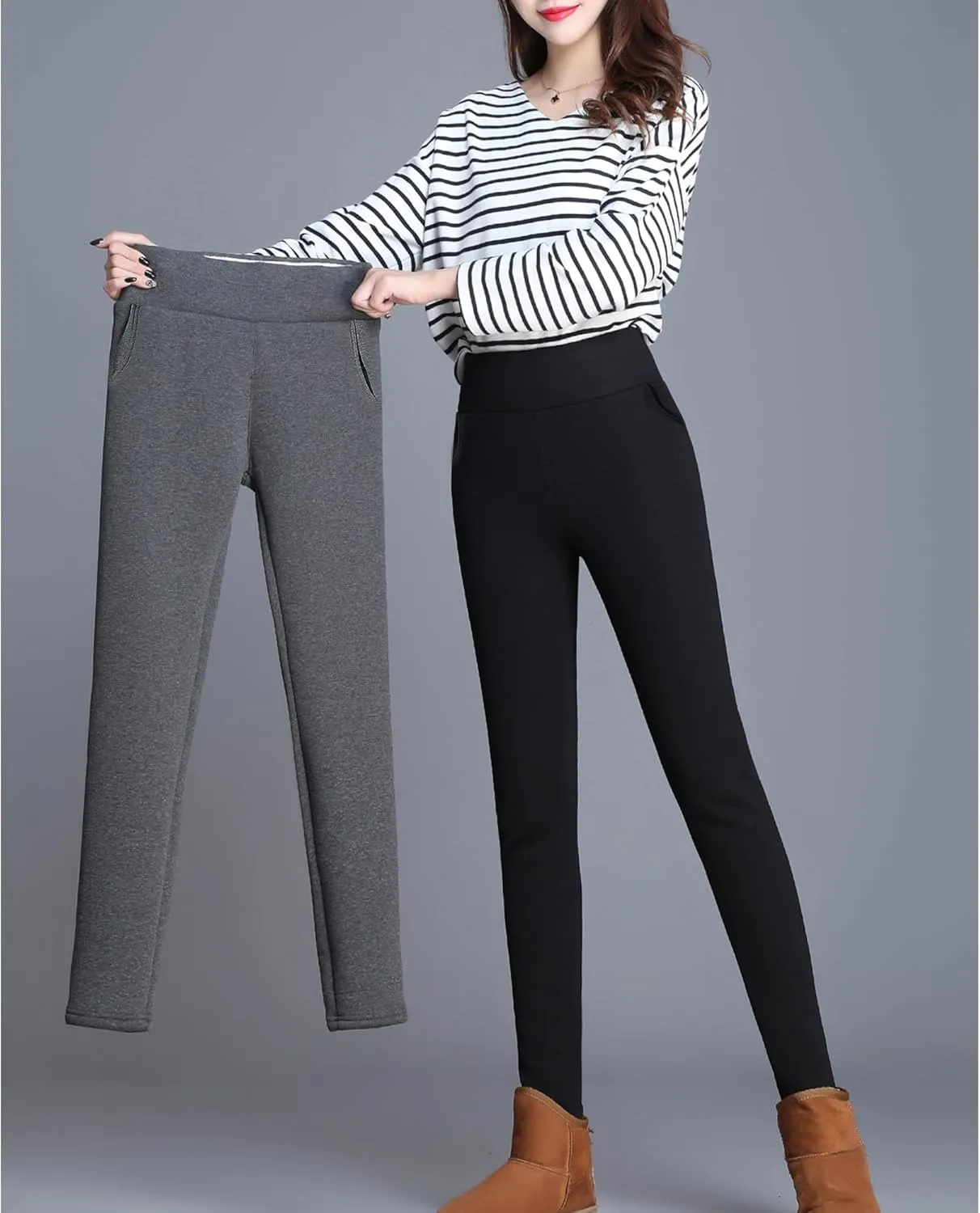 Hixiaohe Women's Casual Sherpa Fleece Lined Warm Leggings Thicken Heavy Jogger Pants