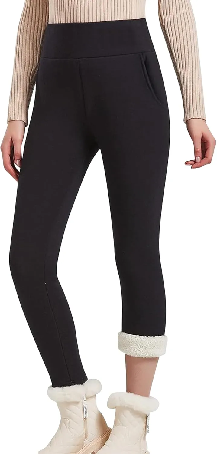 Hixiaohe Women's Casual Sherpa Fleece Lined Warm Leggings Thicken Heavy Jogger Pants