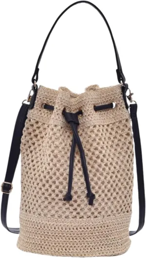 Hollow straw bucket bag, casual holiday beach bag, fashionable handbag shoulder bag, messenger bag