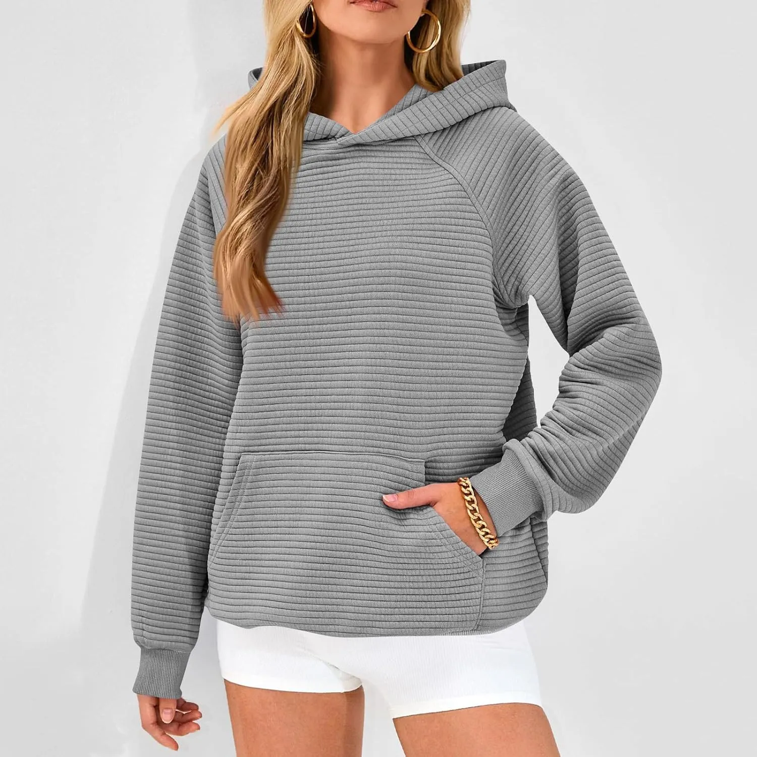 Hoodies for Women Casual Hooded Oversized Sweatshirts with Kangaroo Pocket Raglan Long Sleeve Loose Pullover Tops