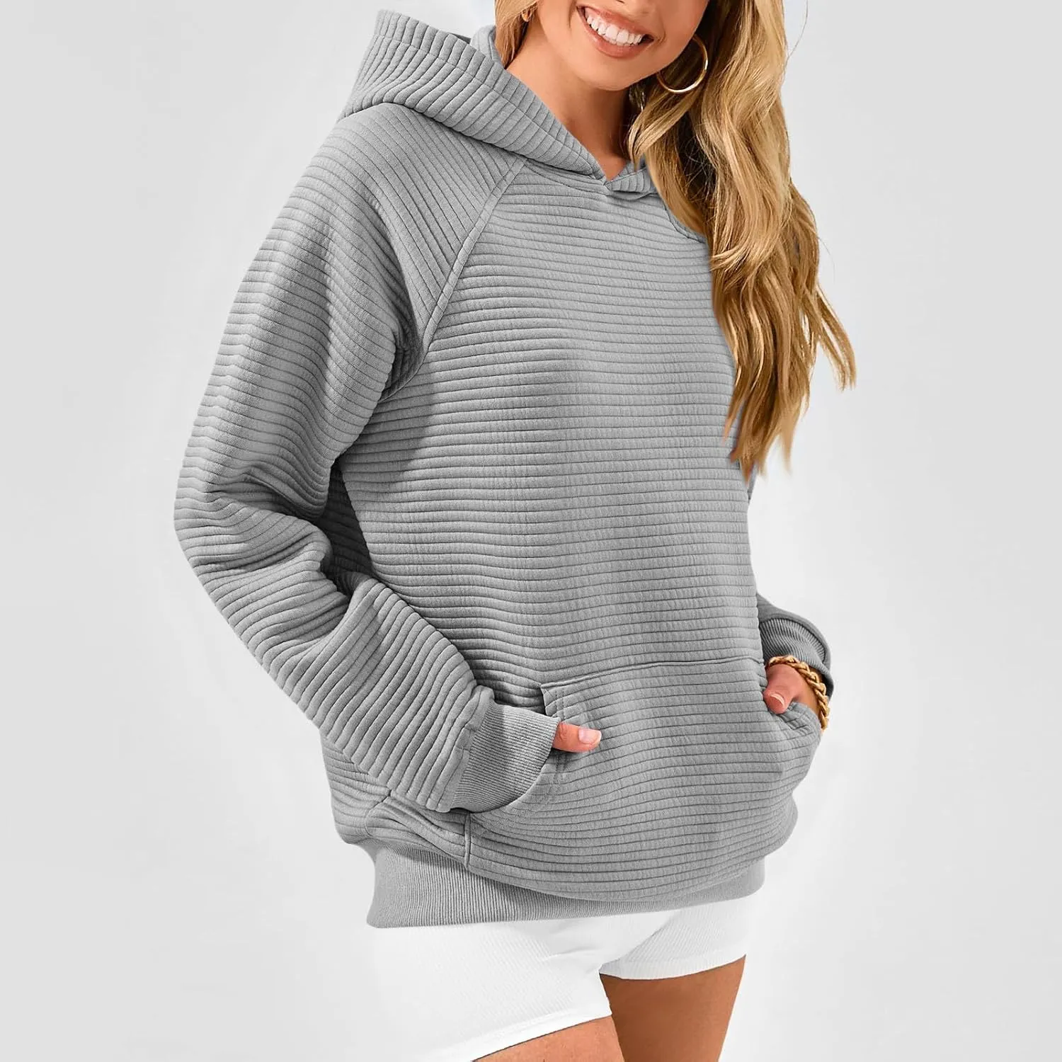 Hoodies for Women Casual Hooded Oversized Sweatshirts with Kangaroo Pocket Raglan Long Sleeve Loose Pullover Tops