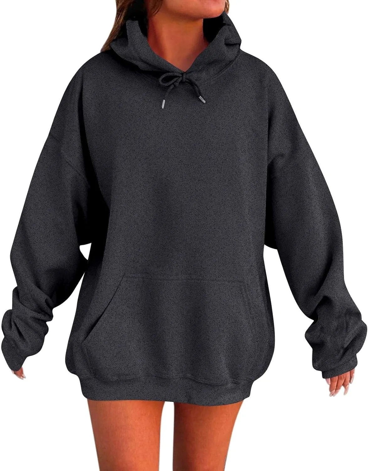 Hoodies for Women Trendy Plus Size Warm Fleece Hoodies Pullover Loose Off The Shoulder Sweatshirt Dress with Pocket
