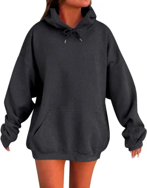 Hoodies for Women Trendy Plus Size Warm Fleece Hoodies Pullover Loose Off The Shoulder Sweatshirt Dress with Pocket