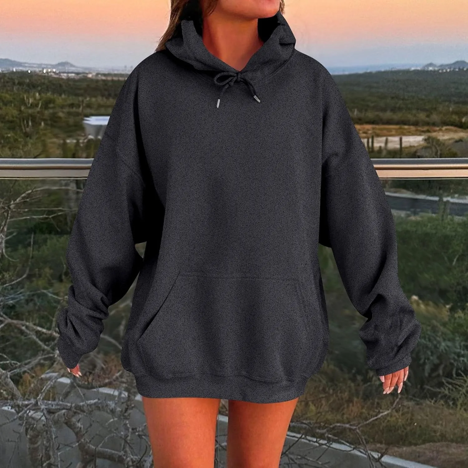 Hoodies for Women Trendy Plus Size Warm Fleece Hoodies Pullover Loose Off The Shoulder Sweatshirt Dress with Pocket