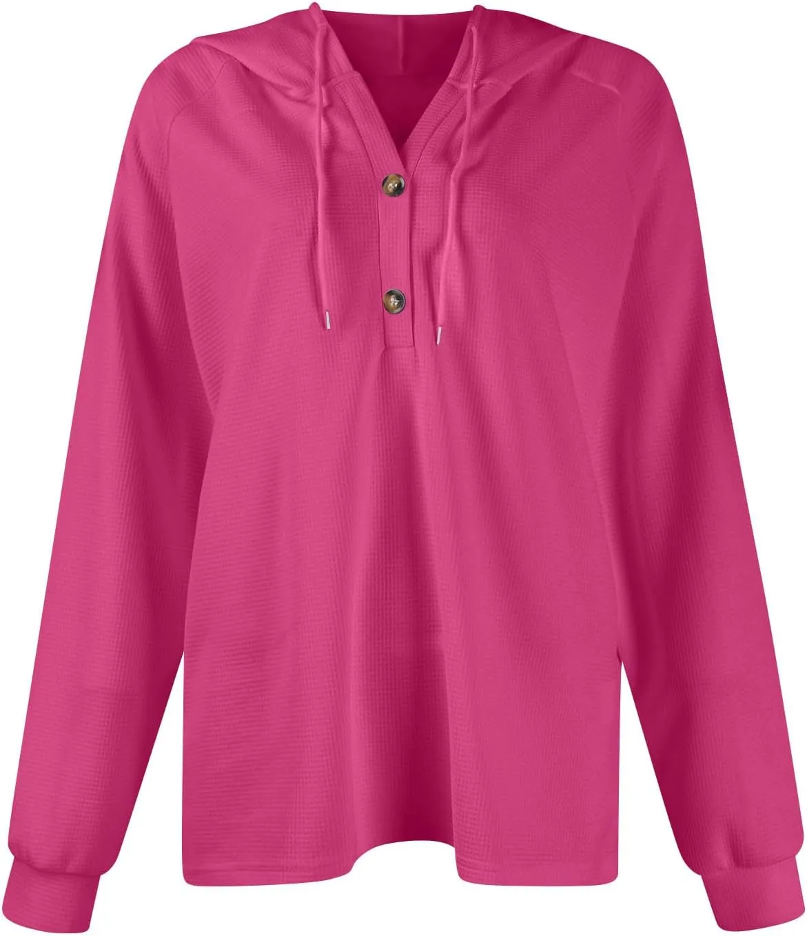 Hoodies for Women Waffle Knit Long Sleeve Drawstring Button V Neck Sweatshirt Comfy Lightweight Hooded Tops