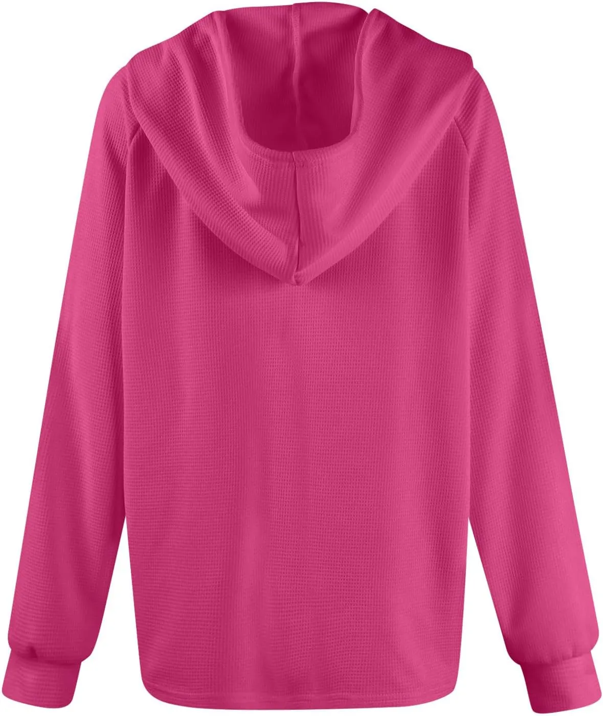 Hoodies for Women Waffle Knit Long Sleeve Drawstring Button V Neck Sweatshirt Comfy Lightweight Hooded Tops