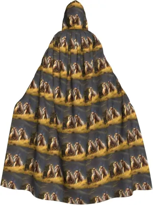 Hores print Hooded cape for adults, Oversized Hooded Cloak with Bow Tie, Adult party dress cape