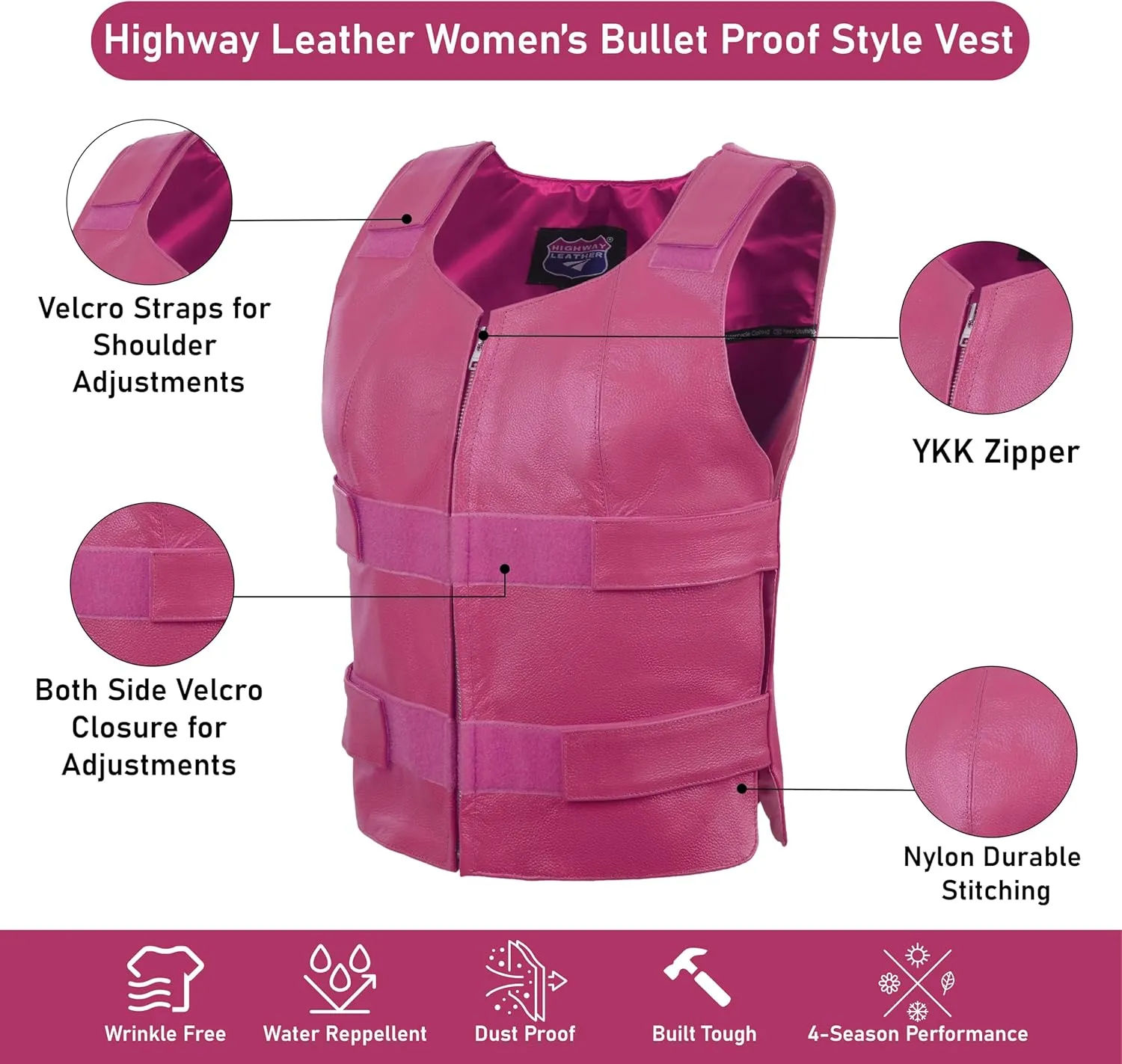 HOT PINK Women hot pink style leather Vest women biker club