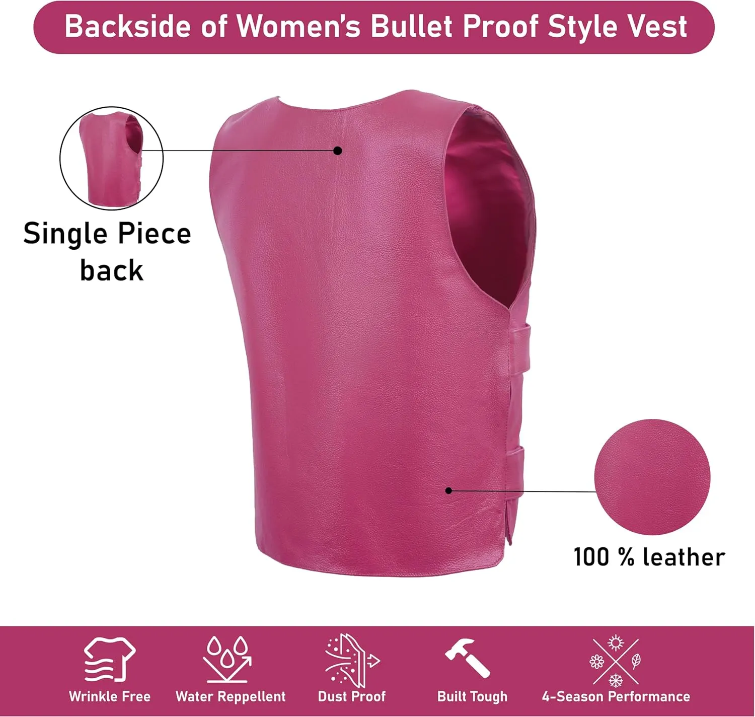 HOT PINK Women hot pink style leather Vest women biker club
