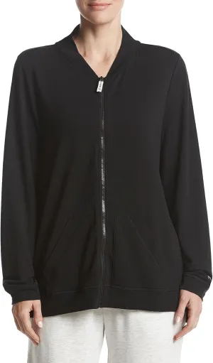 HUE Women's Solid French Terry Long Sleeve Zip Front Lounge Jacket