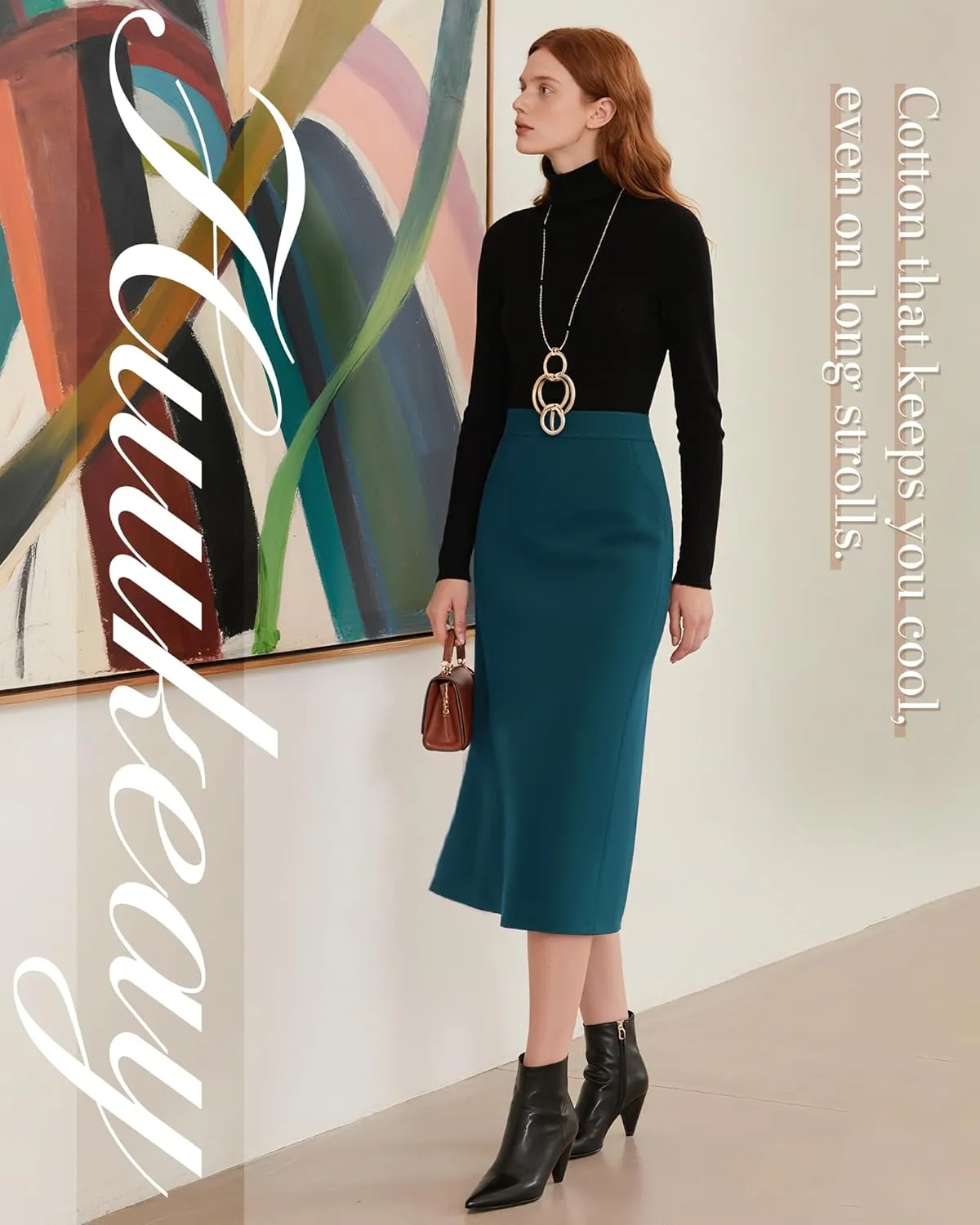 Huukeay 3 Pack Women's Midi Skirts with Pockets A Line Flared Stretchy High Waist Below Knee Skirt Dressy Summer Casual