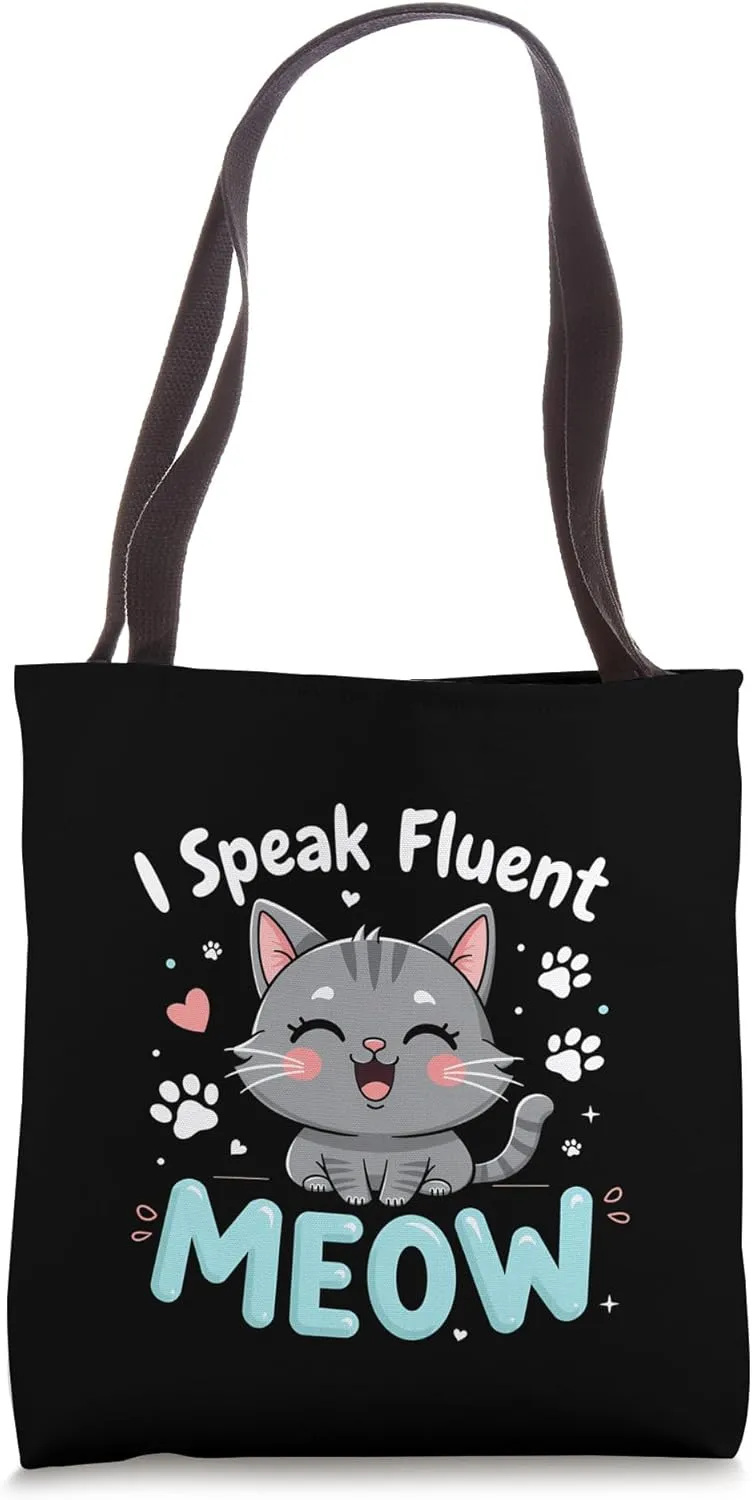 I Speak Fluent Meow Kawaii Cat Lover Cute Kitten Hearts Art Tote Bag