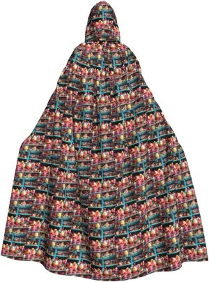 Ice Cream print Hooded cape for adults, Oversized Hooded Cloak with Bow Tie, Adult party dress cape