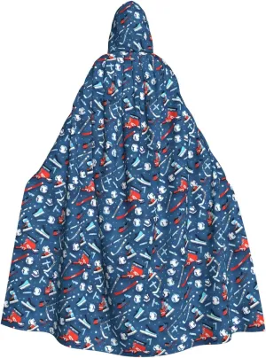 Ice Hockey print print Hooded cape for adults, Oversized Hooded Cloak with Bow Tie, Adult party dress cape