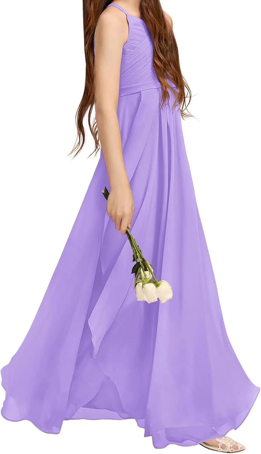 Imily Bela Girls A-Line Halter Dress Junior Bridesmaid Flower Girl Flowy Chiffon Maxi Dresses Wedding Party Pageant Gown