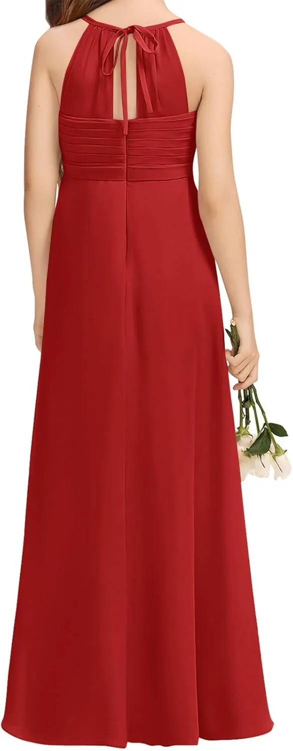 Imily Bela Girls A-Line Halter Dress Junior Bridesmaid Flower Girl Flowy Chiffon Maxi Dresses Wedding Party Pageant Gown