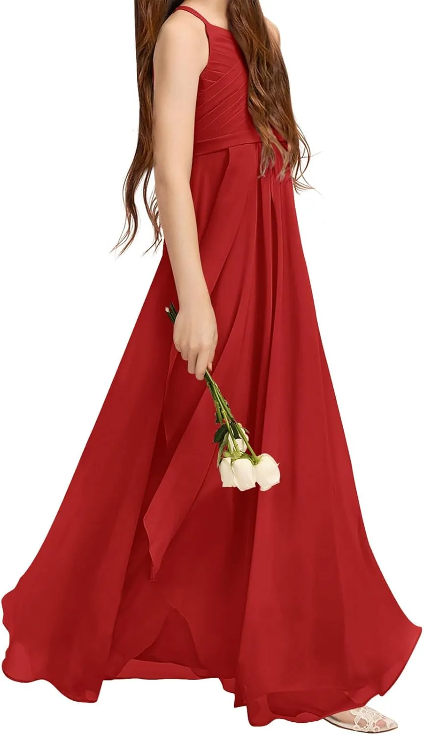 Imily Bela Girls A-Line Halter Dress Junior Bridesmaid Flower Girl Flowy Chiffon Maxi Dresses Wedding Party Pageant Gown