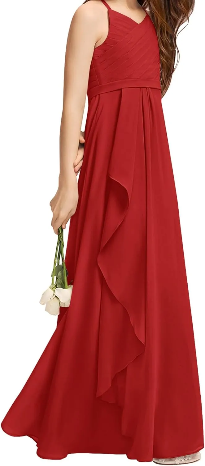 Imily Bela Girls A-Line Halter Dress Junior Bridesmaid Flower Girl Flowy Chiffon Maxi Dresses Wedding Party Pageant Gown