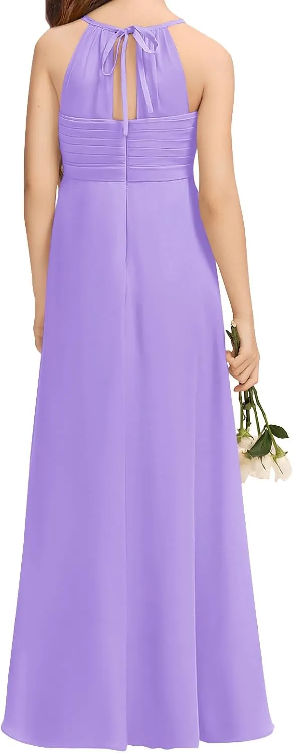 Imily Bela Girls A-Line Halter Dress Junior Bridesmaid Flower Girl Flowy Chiffon Maxi Dresses Wedding Party Pageant Gown