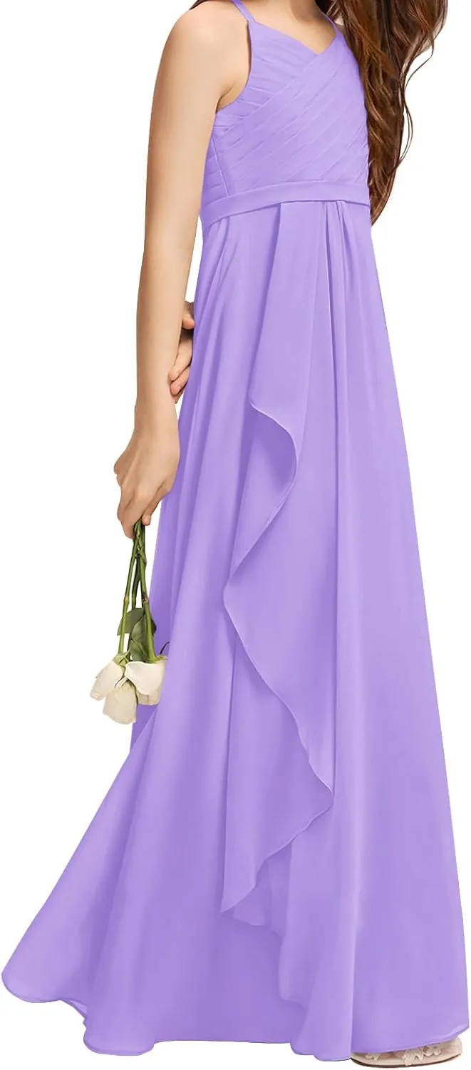 Imily Bela Girls A-Line Halter Dress Junior Bridesmaid Flower Girl Flowy Chiffon Maxi Dresses Wedding Party Pageant Gown