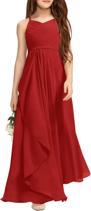 Imily Bela Girls A-Line Halter Dress Junior Bridesmaid Flower Girl Flowy Chiffon Maxi Dresses Wedding Party Pageant Gown