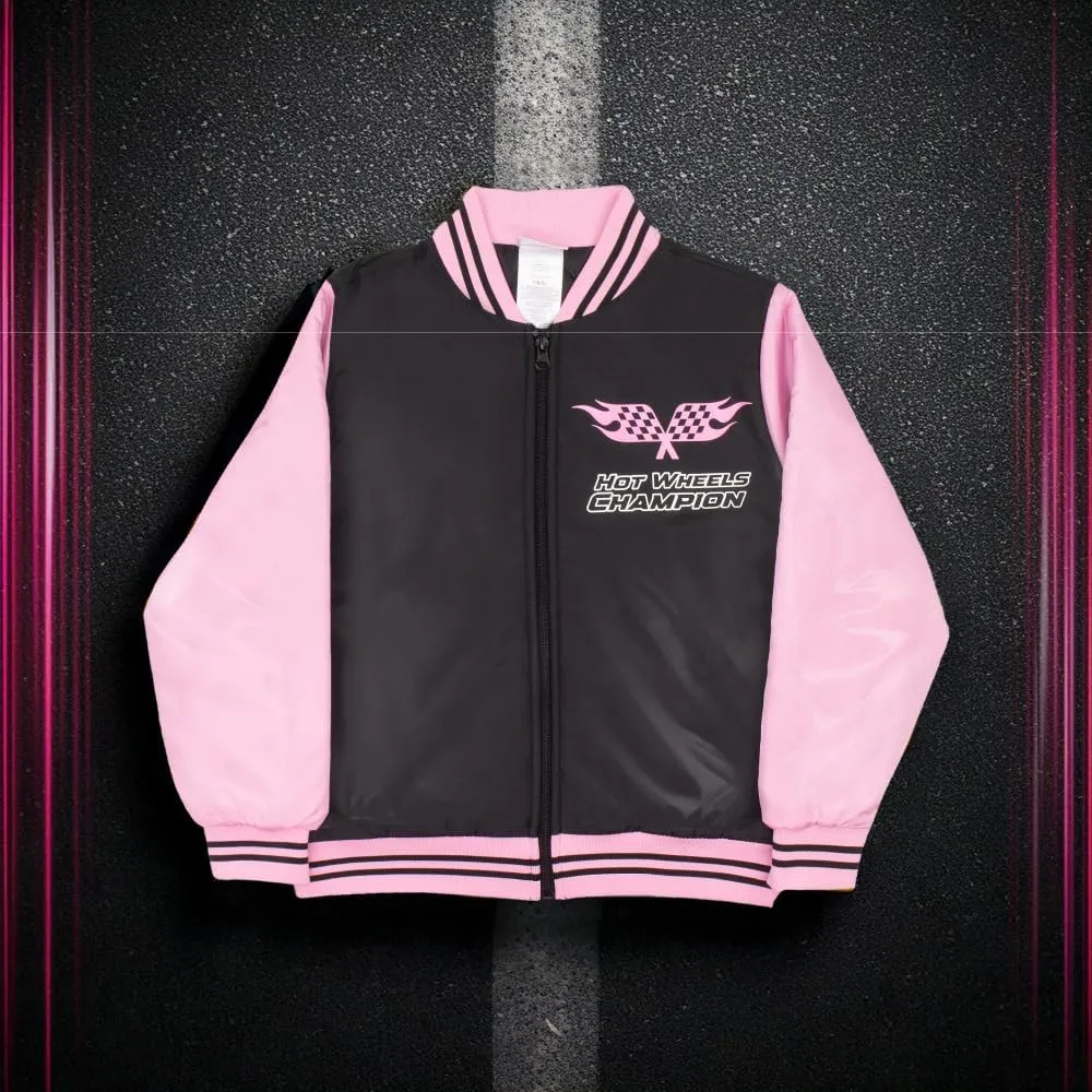 Isaac Morris Limited Hot Wheels Girls Bomber Jacket with Race Car Graphic Design Zip Up Varsity Jacket for Big Kids and Teens