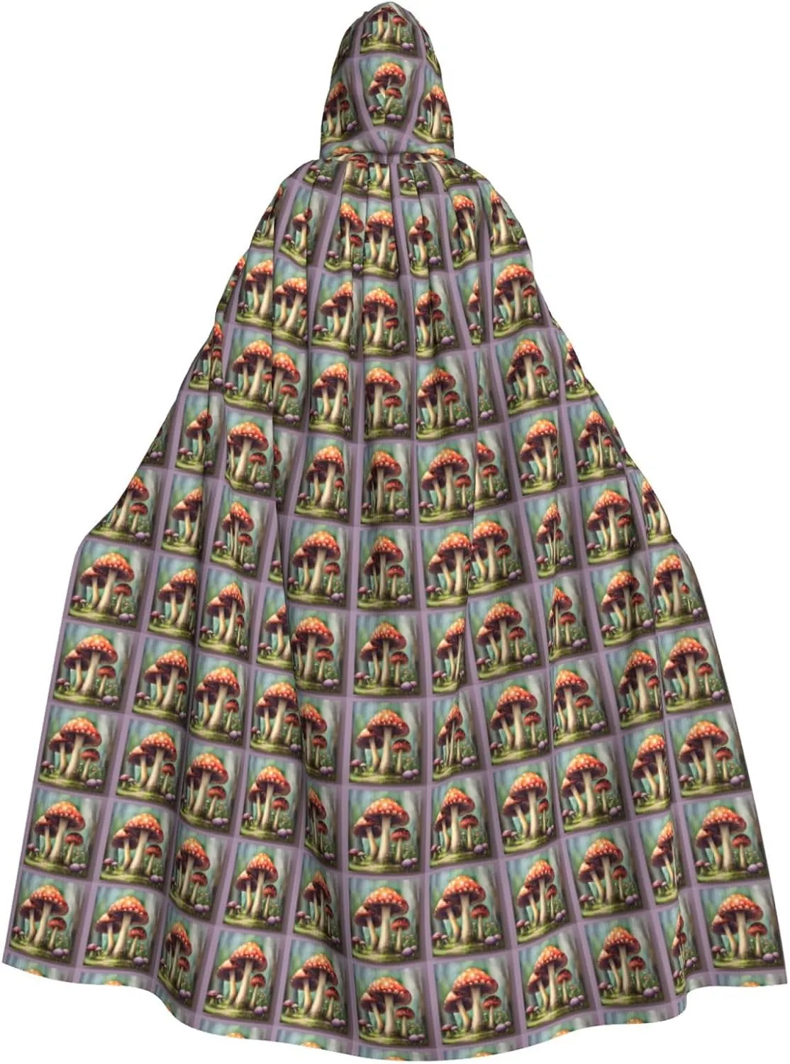 Japanese Painting mushroom print Hooded cape for adults, Oversized Hooded Cloak with Bow Tie, Adult party dress cape