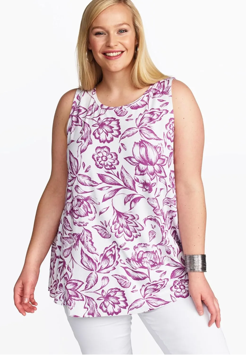 Jessica London Women's Plus Size Stretch Knit Sleeveless Swing Tunic