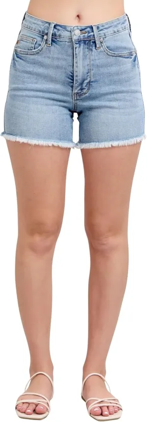 Judy Blue Women's High-Rise Tummy Control Lightly Distressed Fray Hem Denim Shorts