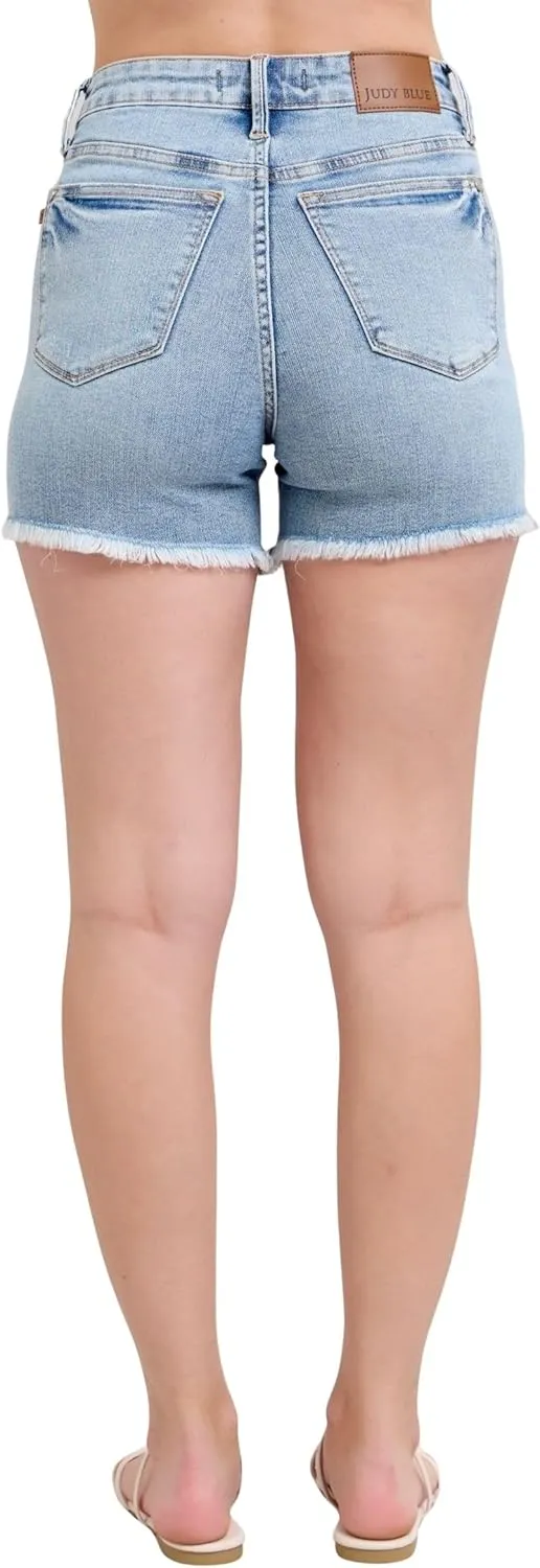 Judy Blue Women's High-Rise Tummy Control Lightly Distressed Fray Hem Denim Shorts