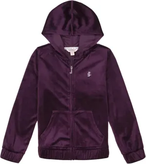 Juicy Couture Girls' Long Sleeve Plush Velour Full Zip Hoodie Sweatshirt with Front Pockets