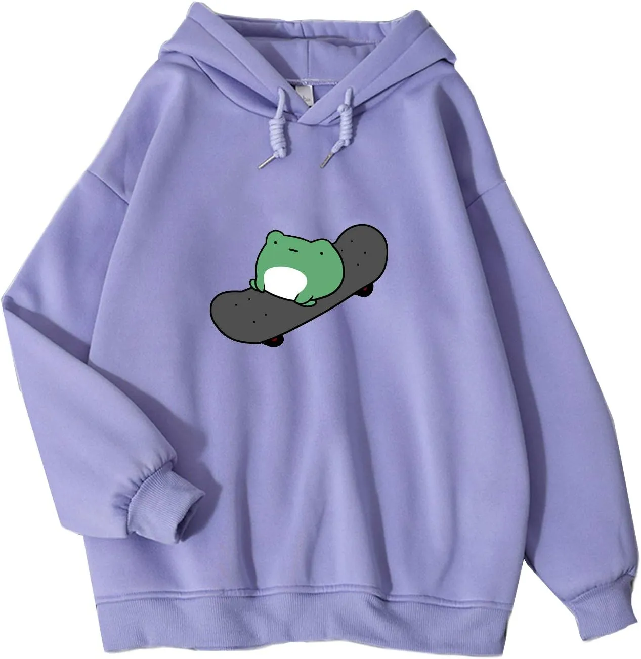 KEEVICI Women's Cute Sweatshirts Skateboarding Frog Long Sleeve Hoodie Pullover Tops