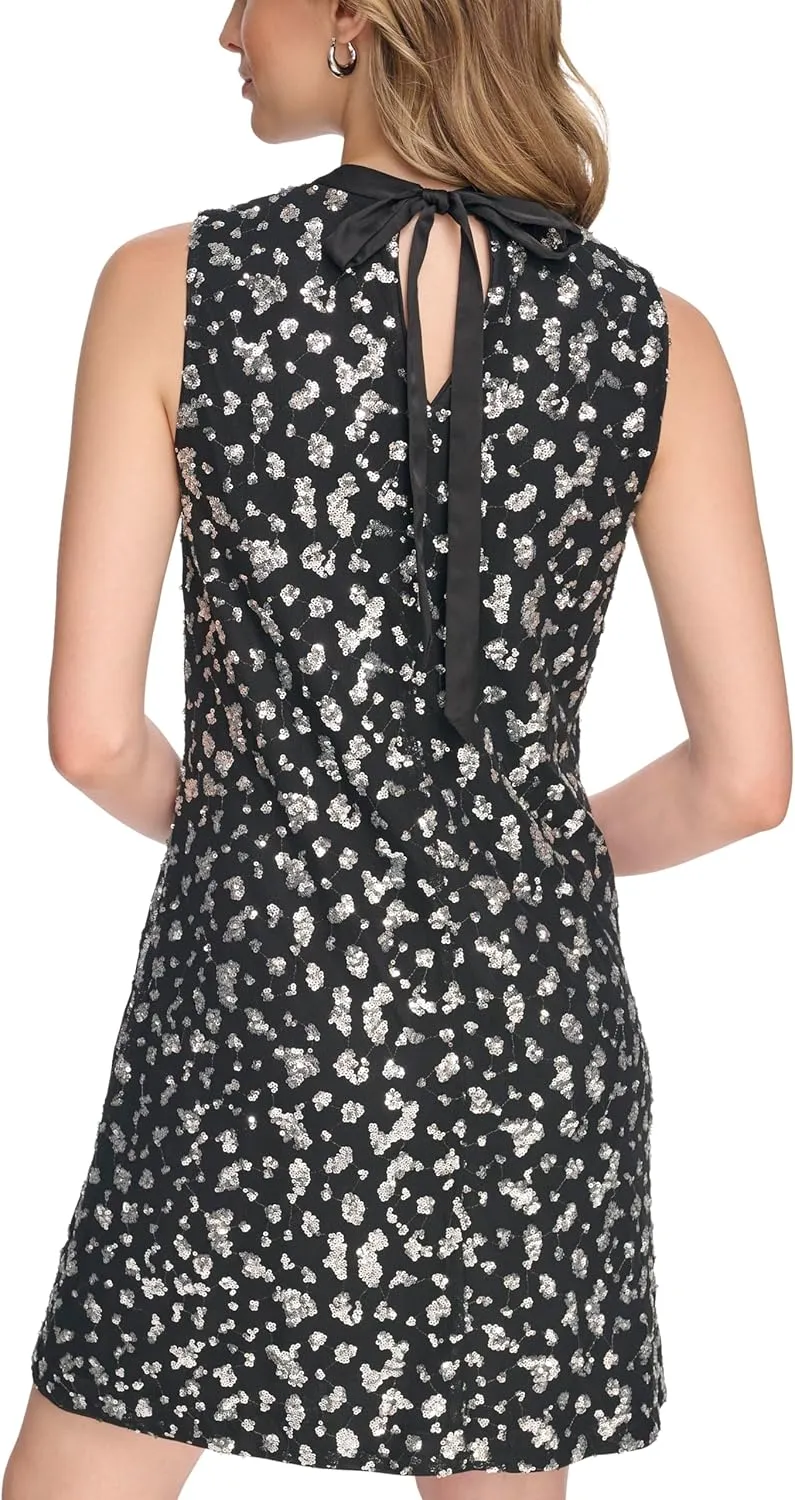 kensie Women's Sleeveless High Neck Sequin Shift Mini Dress