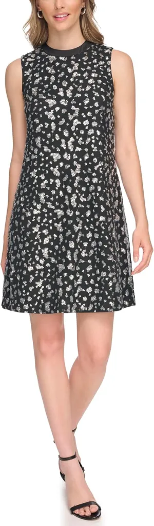 kensie Women's Sleeveless High Neck Sequin Shift Mini Dress