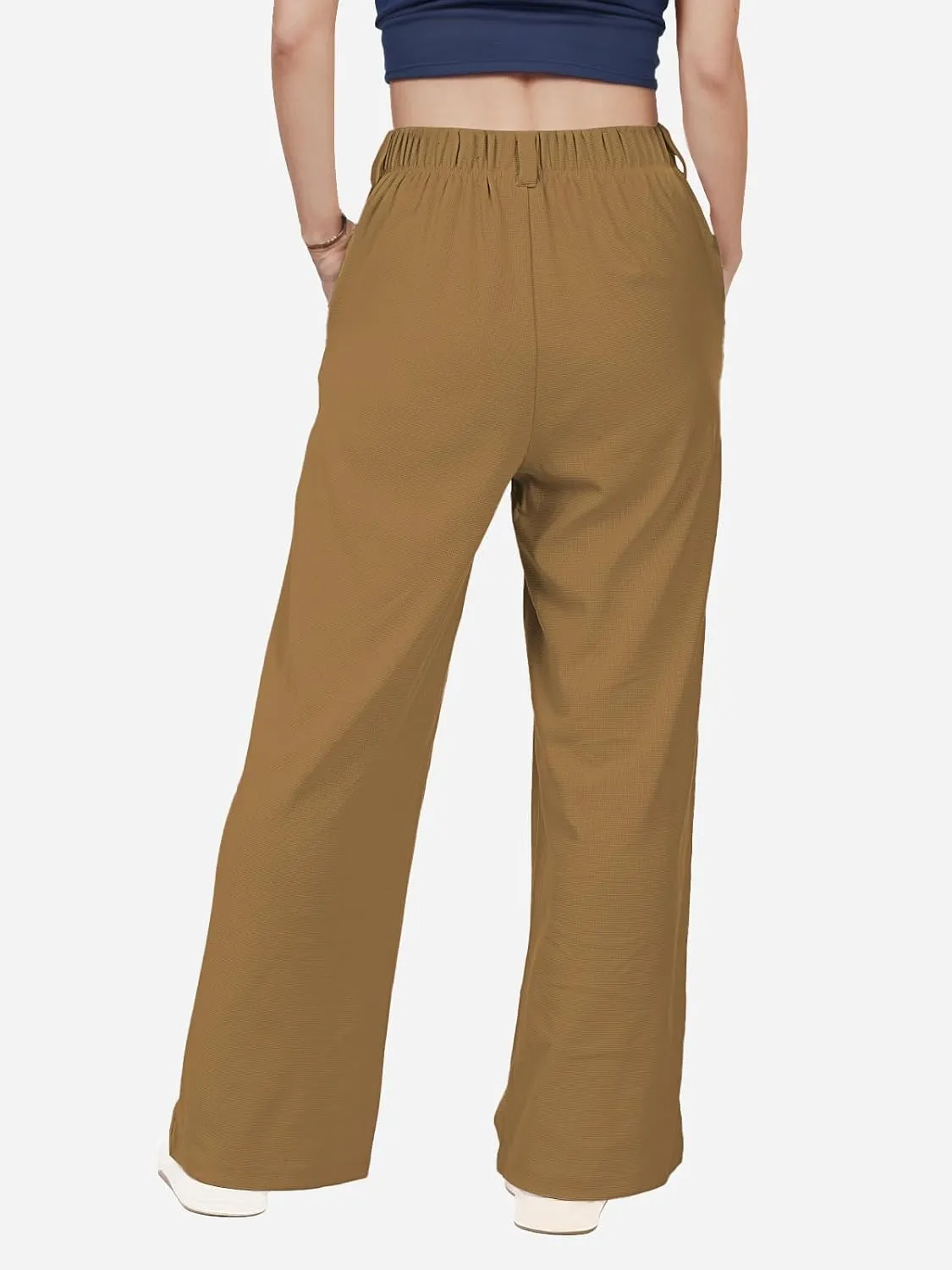 keriffe Womens Wide Leg Work Pants Waffle Knit High Waisted Button Down Casual Dress Palazzo Trousers Pockets