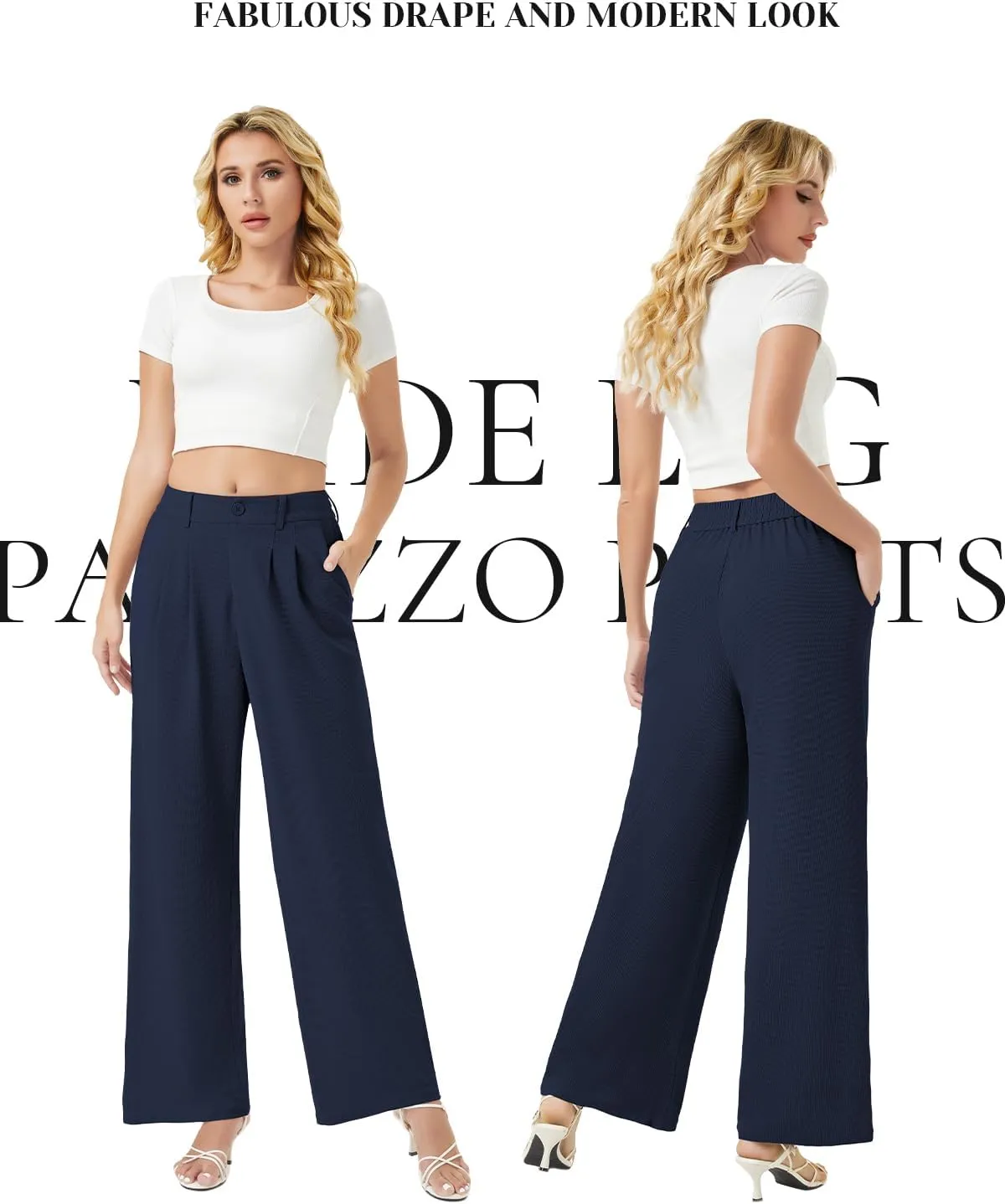 keriffe Womens Wide Leg Work Pants Waffle Knit High Waisted Button Down Casual Dress Palazzo Trousers Pockets