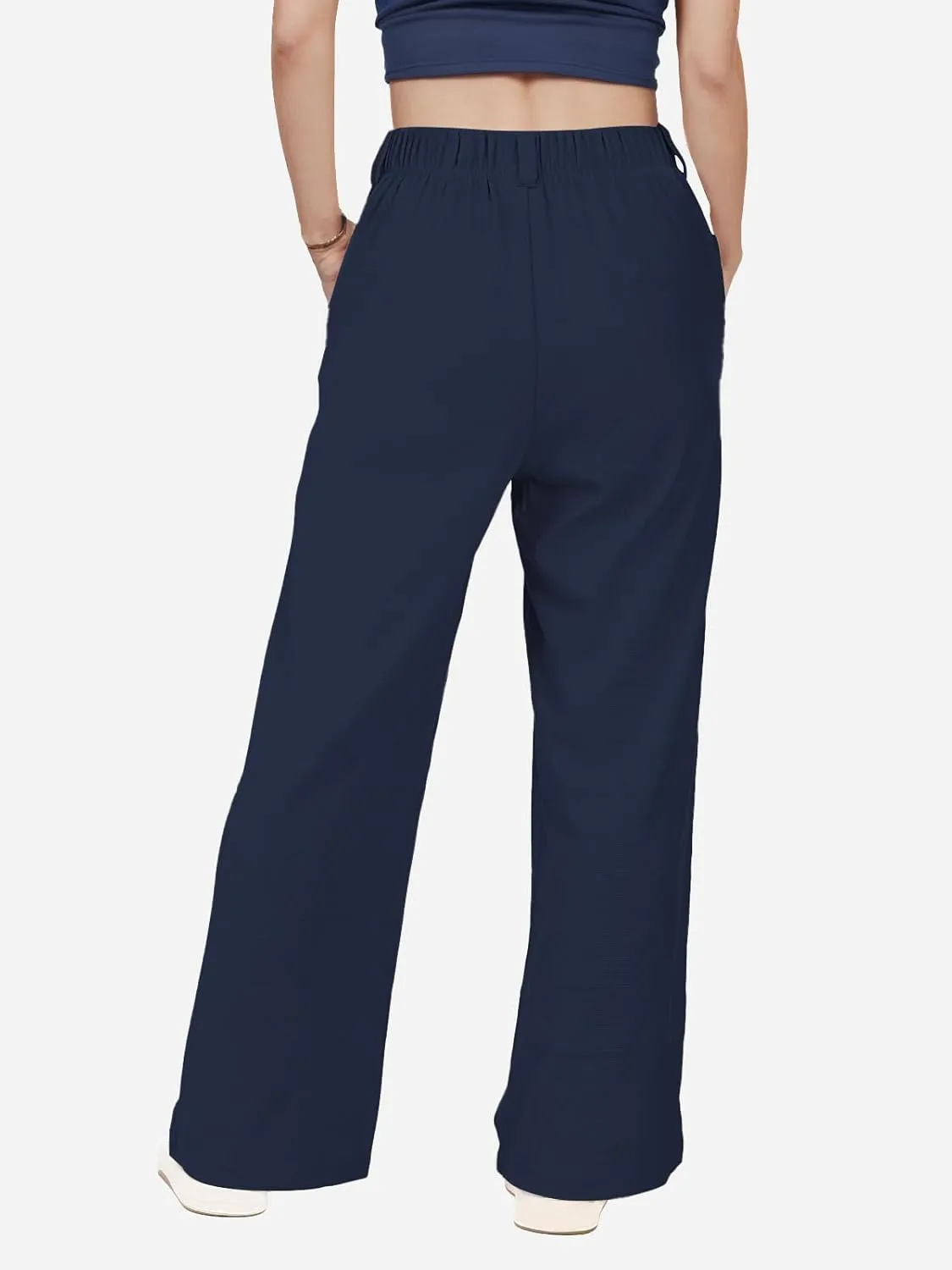 keriffe Womens Wide Leg Work Pants Waffle Knit High Waisted Button Down Casual Dress Palazzo Trousers Pockets