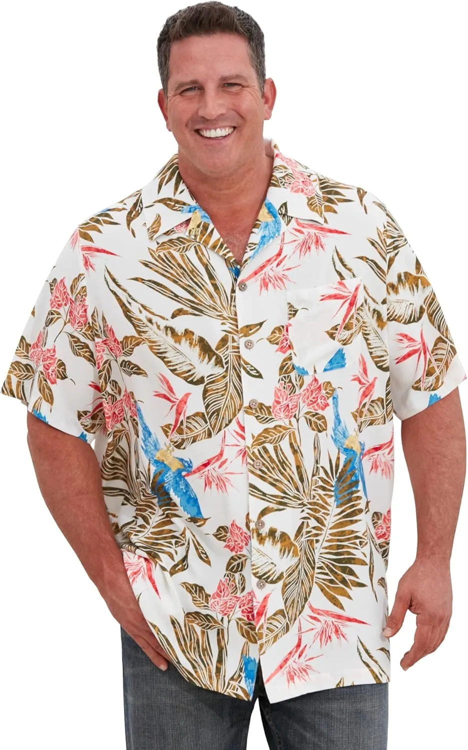 KS Island Men's Big & Tall Tropical Rayon Short-Sleeve Shirt