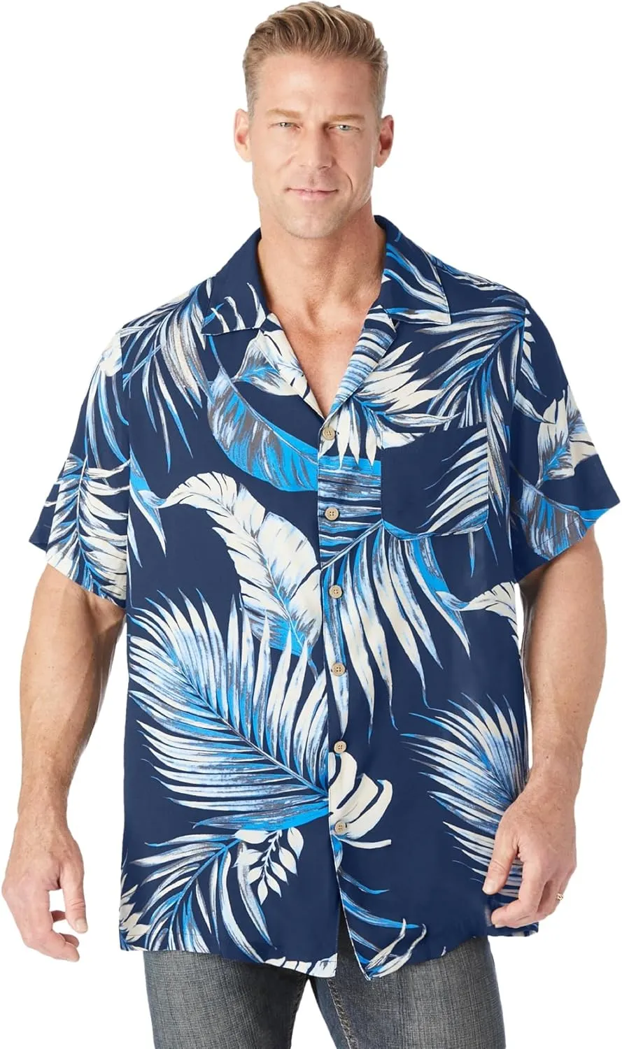 KS Island Men's Big & Tall Tropical Rayon Short-Sleeve Shirt