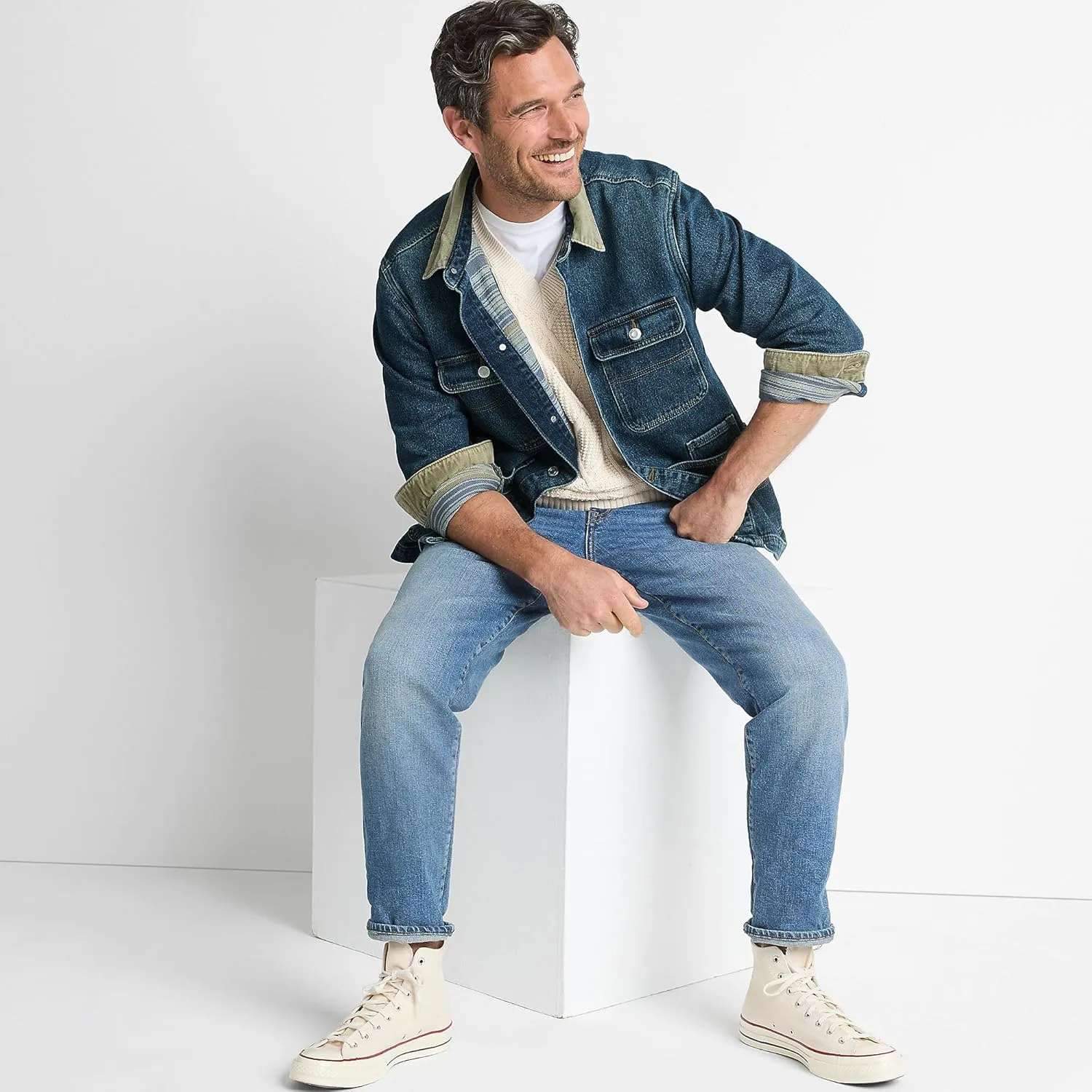 Lands' End Men's Blanket Lined Denim Jacket With Corduroy Collar