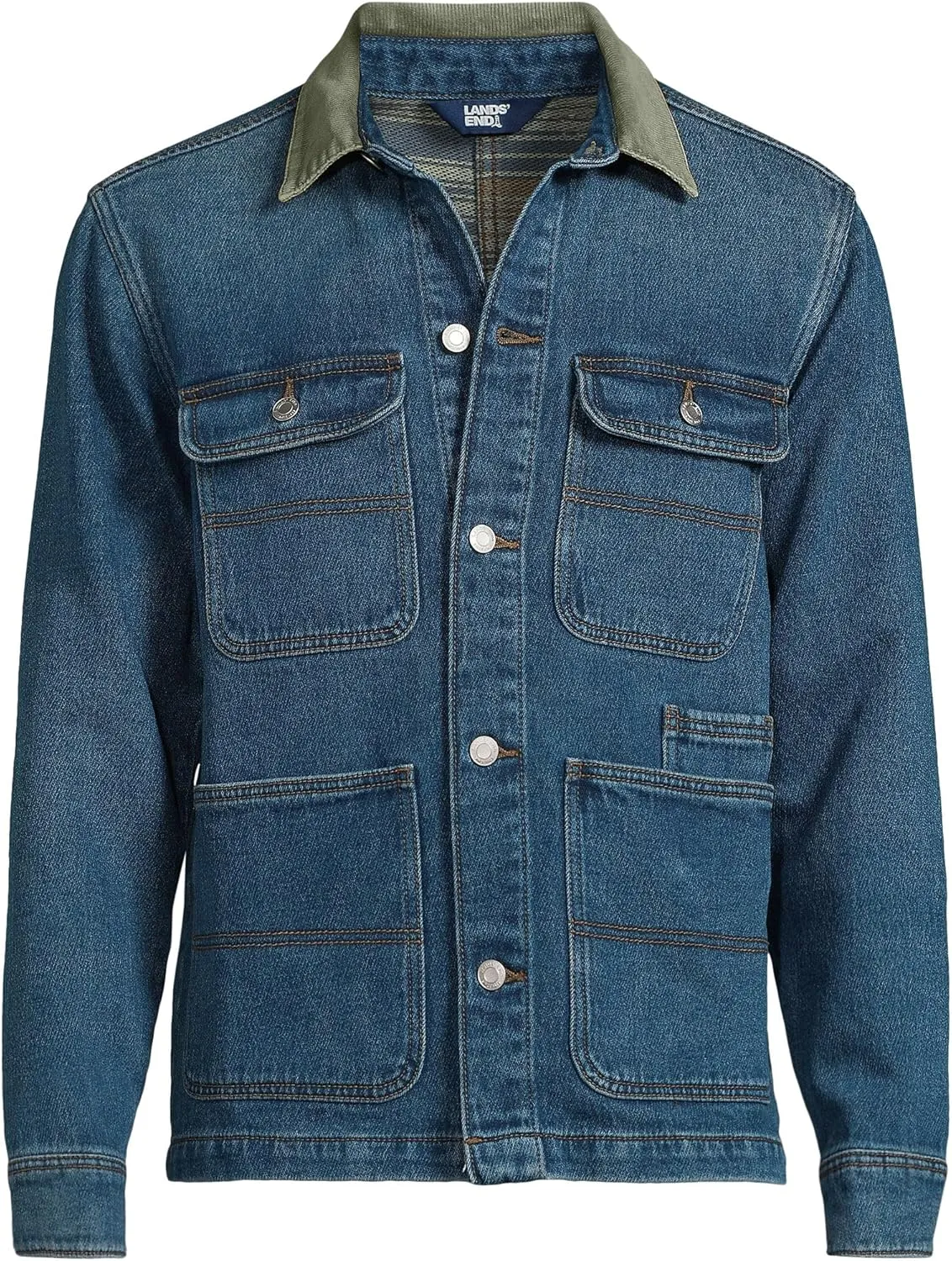 Lands' End Men's Blanket Lined Denim Jacket With Corduroy Collar