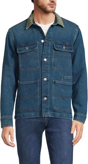 Lands' End Men's Blanket Lined Denim Jacket With Corduroy Collar