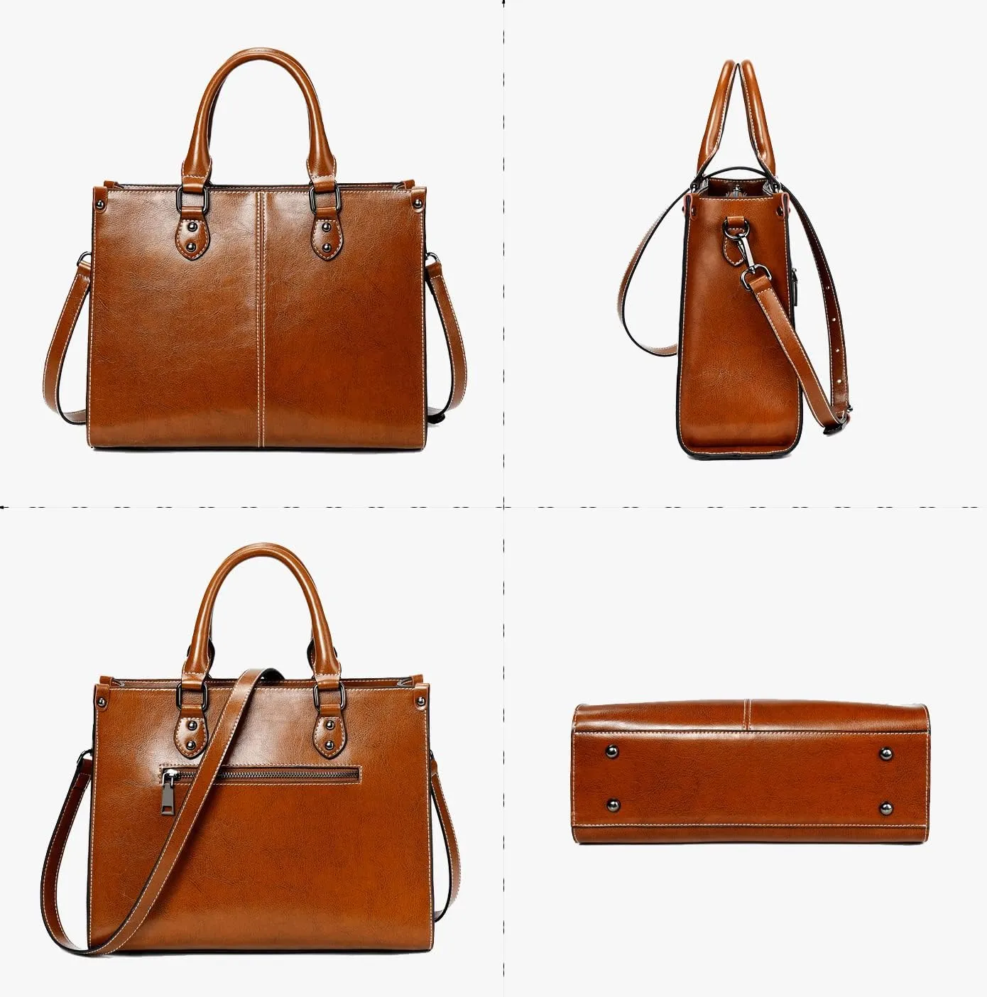 Large Genuine Leather Satchel Handbag for Women - Fashionable Shiny Tote & Crossbody Purse